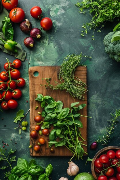 Składniki na stole: zioła, warzywa